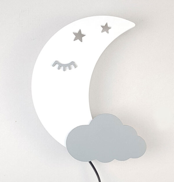 Ξύλινο φωτιστικό φεγγάρι Babydecor λευκό