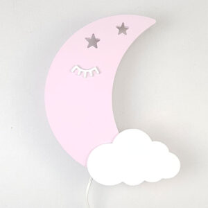 Ξύλινο φωτιστικό φεγγάρι Baby Decor ροζ
