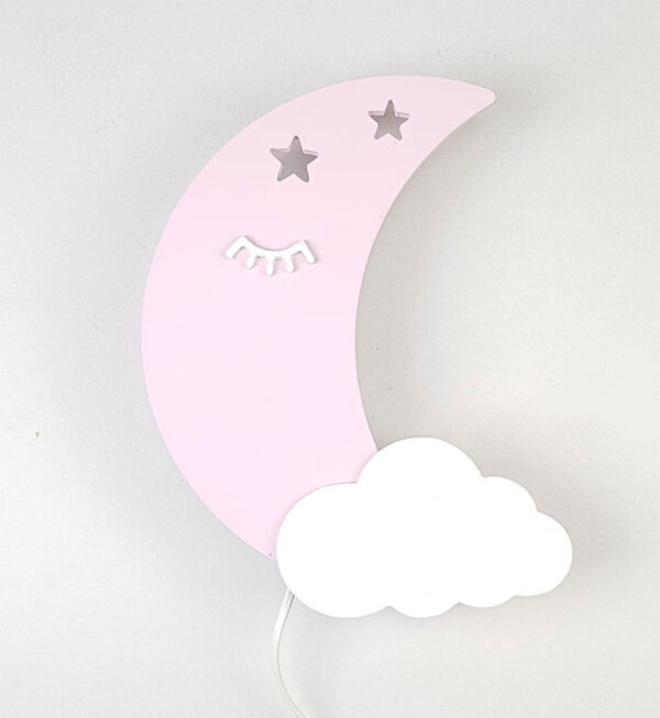 Ξύλινο φωτιστικό φεγγάρι Baby Decor ροζ