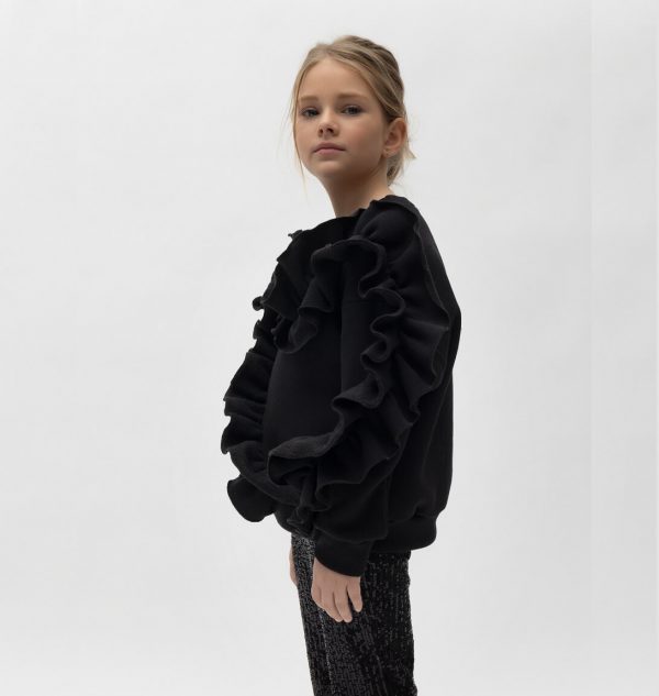 Παιδική μπλούζα φούτερ με βολάν Alice a9735 μαύρο για κορίτσια