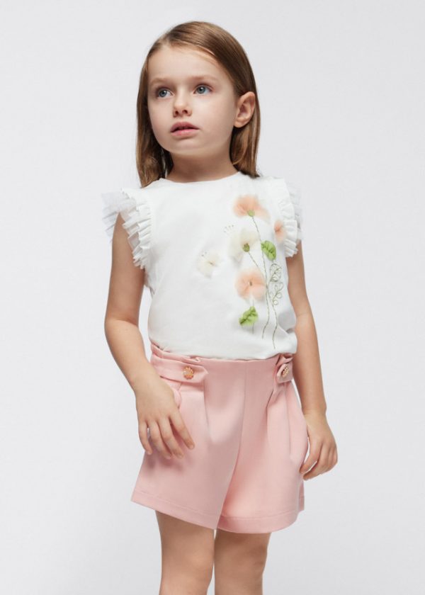 Παιδικό παντελόνι κοντό κρεπ Mayoral 3250 ροζ παλ για κορίτσια που θέλουν ξεχωριστό ιδιαίτερο ντύσιμο το καλοκαίρι