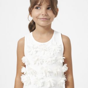 Παιδική μπλούζα Mayoral με απλικέ λουλούδια 6021 εκρού για κορίτσια