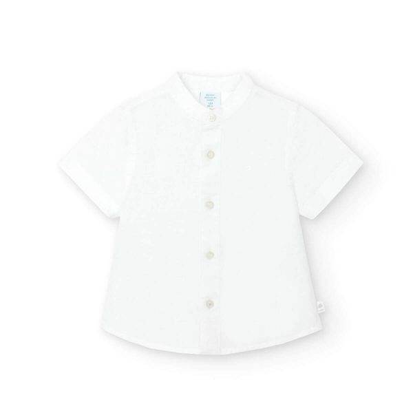 Παιδικό πουκάμισο λινό Boboli κοντομάνικο 718062 λευκό για αγόρια