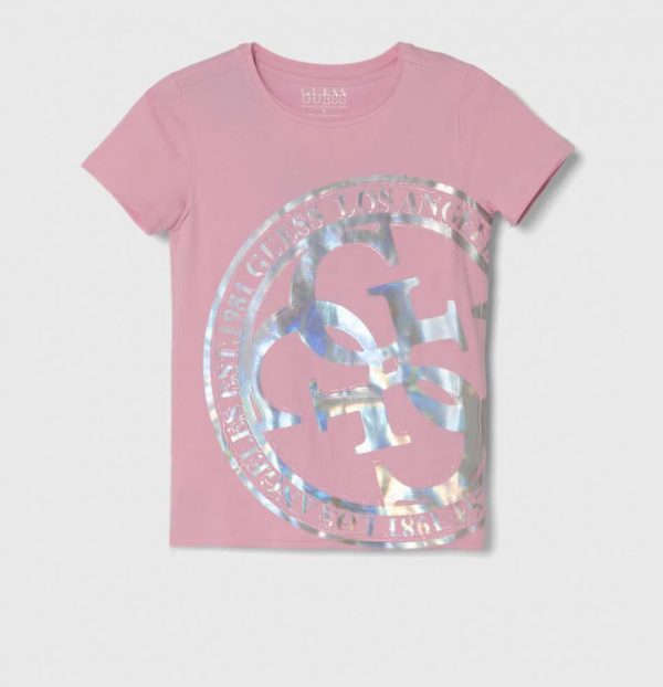 Μπλούζα Guess με ασημί λογότυπο J4RI02K6YW4 ροζ