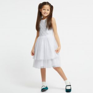 Φόρεμα για κορίτσια Guess τούλινο με strass λογότυπο J4RK34KC4T0 λευκό