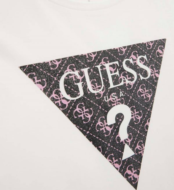 Μπλούζα Guess με λογότυπο & άνισο τελείωμα J4RI11K6YW4 λευκό