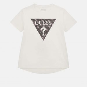 Μπλούζα Guess με λογότυπο & άνισο τελείωμα J4RI11K6YW4 λευκό