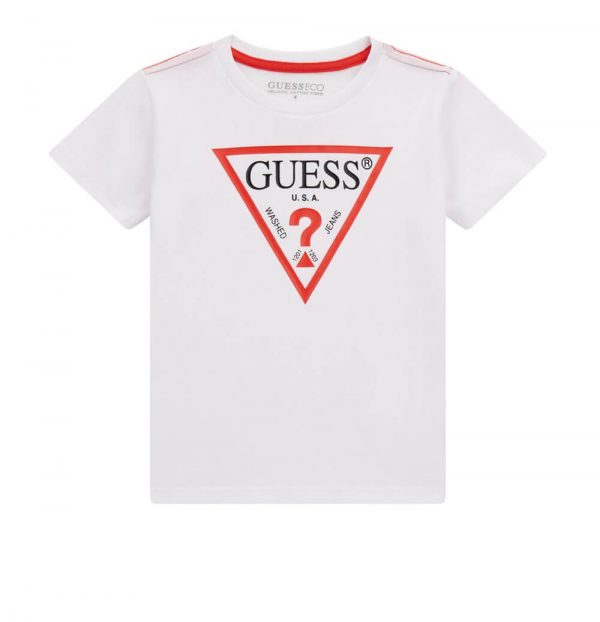 Παιδική μπλούζα Guess με λογότυπο N73I55K8HM0 λευκό unisex για αγόρια και κορίτσια που λατρεύουν το ωραίο καθημερινό ντύσιμο