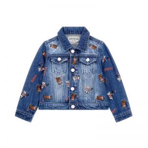Παιδικό μπουφάν jean Guess με λογότυπο K4RL01D45E0 για κορίτσια που θέλουν όμορφο καθημερινό ανοιξιάτικο ντύσιμο