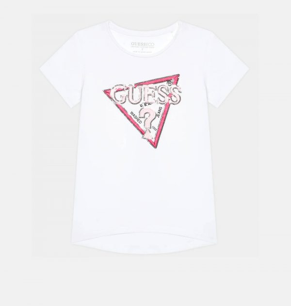 Παιδική μπλούζα Guess με παγιέτες J4RI47K6YW4 λευκό για κορίτσια