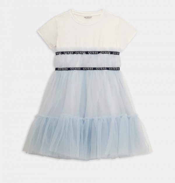 Παιδικό φόρεμα τούλινο Guess J4RK26K6YW0 γαλάζιο για κορίτσια που θέλουν επώνυμο αμπιγιέ ντύσιμο σε επίσημες εμφανίσεις