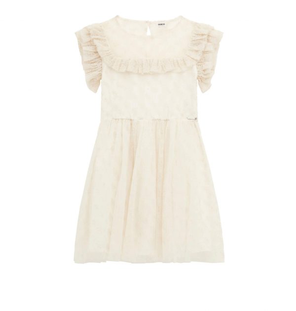 Παιδικό φόρεμα αμπιγιέ Guess με βολάν J4RK12KC4S0 εκρού για κορίτσια