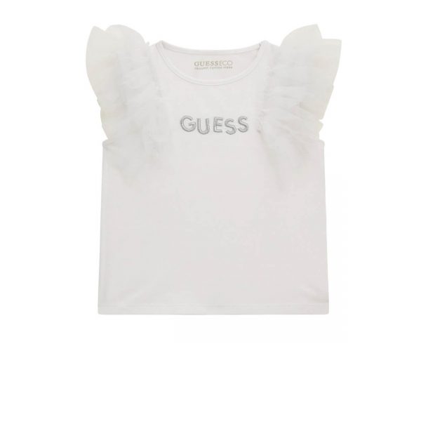 Παιδικές μπλούζες Guess τούλινο βολάν K4GI22K6YW1 λευκό για κορίτσια