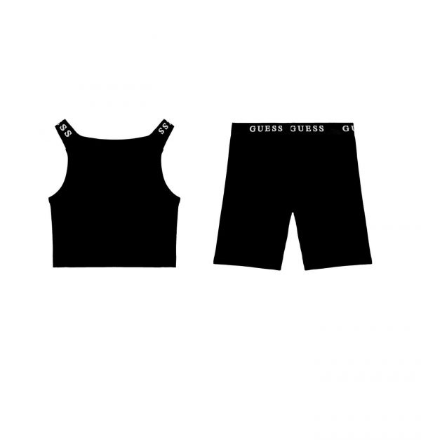 Παιδικό σετ Guess active bra με ποδηλατικό κολάν J4RG02KABR0 μαύρο για κορίτσια που τους αρέσει το επώνυμο αθλητικό ντύσιμο το καλοκαίρι