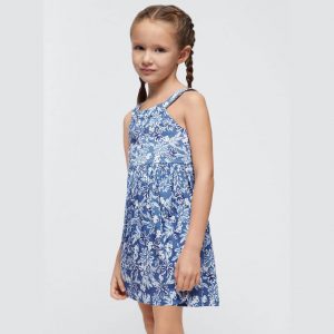 Παιδικό φόρεμα μακό Mayoral σταμπωτό 3945 μπλε για κορίτσια
