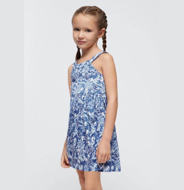 Παιδικό φόρεμα μακό Mayoral σταμπωτό 3945 μπλε για κορίτσια
