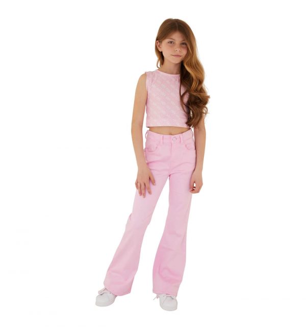 Παιδική παντελόνα flare Guess με strass λογότυπο J4RB01 για κορίτσια που θέλουν επώνυμο και ξεχωριστό μοδάτο ντύσιμο