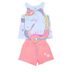 Παιδικό αμάνικο σετ Sprint μονόκερος με σορτς 2412033 για κορίτσια που λατρεύουν unicorn & άνετο καθημερινό ντύσιμο το καλοκαίρι