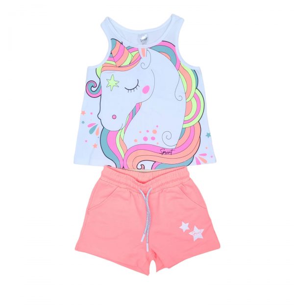 Παιδικό αμάνικο σετ Sprint μονόκερος με σορτς 2412033 για κορίτσια που λατρεύουν unicorn & άνετο καθημερινό ντύσιμο το καλοκαίρι