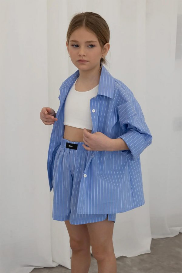 Παιδικό σετ πουκάμισο & σορτς Alice ριγέ a18012 σιέλ για κορίτσια