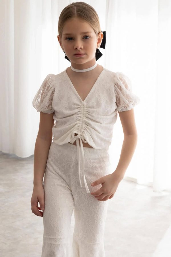 Παιδικό σετ δαντέλα Alice παντελόνα & μπλούζα a18061 λευκό για κορίτσια