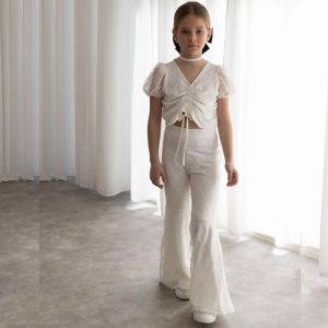 Παιδικό σετ δαντέλα Alice παντελόνα & μπλούζα a18061 λευκό για κορίτσια