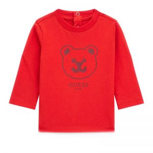 Βρεφική μπλούζα Guess με αρκουδάκι, άνοιγμα με τρους στην πλάτη I4YI01K8HM4 κόκκινο