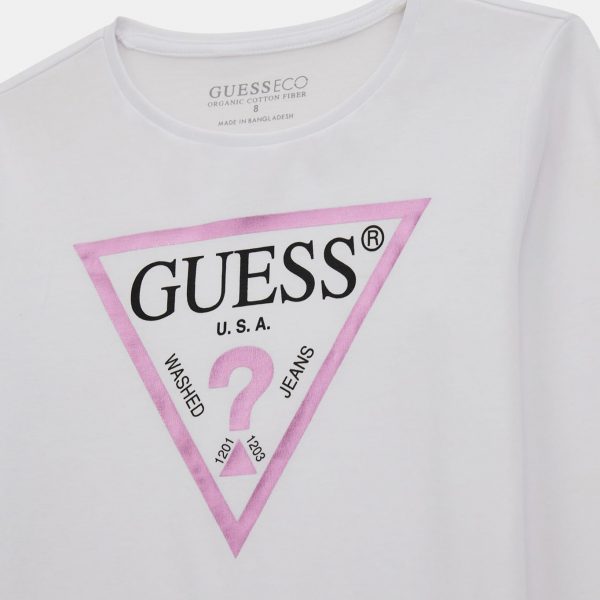 Παιδική μπλούζα μακό Guess J84I36K8HM0 με μεταλιζέ τύπωμα για κορίτσια που θέλουν ωραίο επώνυμο καθημερινό ντύσιμο