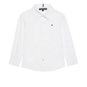 Παιδικό πουκάμισο ποπλίνα Tommy Hilfiger KB0KB06965 με μανσέτες με κουμπί & κεντητό σημαιάκι Tommy Hilfiger στο στήθος για αγόρια