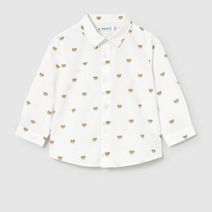 Παιδικό πουκάμισο με στάμπες αρκουδάκι Mayoral Λευκό 02107-087 για αγόρια που τους αρέσει το στυλάτο και ωραίο επίσημο ντύσιμο