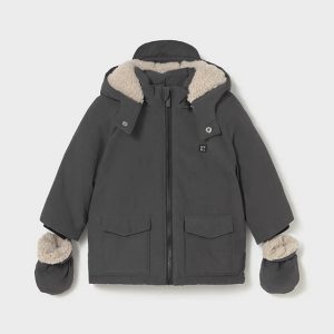 Βρεφικό παρκά Mayoral με αποσπώμενα γάντια & κουκούλα 02421-044 Γκρι ανθρακί για αγόρια που θέλουν ωραίες και ζεστές εμφανίσεις τον χειμώνα