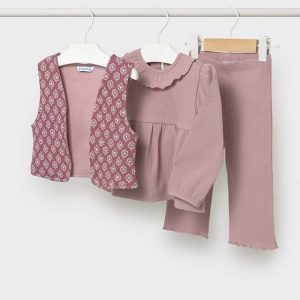 Σετ rib με κολάν Mayoral με μπλούζα & γιλέκο 02593-015 Σάπιο μήλο 3τεμάχια