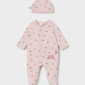 Βρεφικό σετ φορμάκι με σκούφο Mayoral 02717-027 Ροζ για κορίτσια , υπέροχο και ιδανικό δώρο για νεογέννητο, κατάλληλο και για το μαιευτήριο