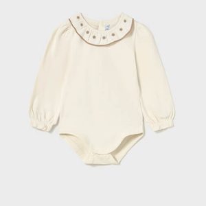 Βρεφικό κορμάκι με γιακά κεντητό Mayoral αμπιγέ 02734-018 Μπεζ για κορίτσια