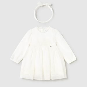 Βρεφικό φόρεμα αμπιγιέ με τούλι & κέντημα Mayoral 02902-064 Εκρού για κορίτσια