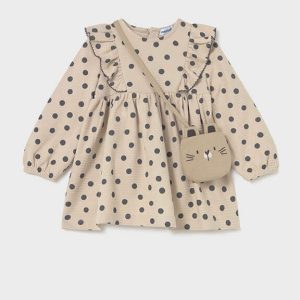 Βρεφικό φόρεμα σταμπωτό με τσαντάκι Mayoral 02920-092 Μπεζ για κορίτσια