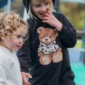 Παιδικό μπλουζοφόρεμα φούτερ Mayoral αρκουδάκι με κουκούλα για κορίτσια 04928-060 Μαύρο