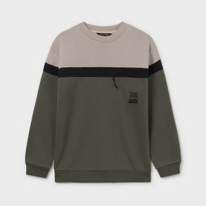 Παιδικές μπλούζες φούτερ εφηβικές blocking Mayoral 07406-096 Λαδί για αγόρια που τους αρέσει το όμορφο και στυλάτο καθημερινό ντύσιμο τον χειμώνα