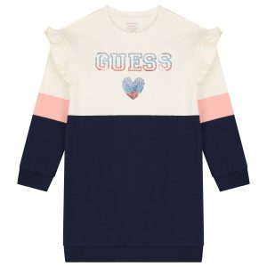 Μπλουζοφόρεμα Guess με παγιέτες & βολάν K5YK06KA6R4 εκρού