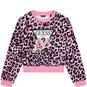 Παιδικές μπλούζες φούτερ Guess Ροζ J5YQ03KA6R4 για κορίτσια που θέλουν λαμπερό και επώνυμο καθημερινό ντύσιμο τον χειμώνα