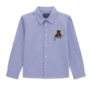 Παιδικό πουκάμισο oxford Guess με κέντημα αρκουδάκι N5RH10W9CL0 Γαλάζιο για αγόρια