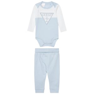 Βρεφικό σετ με φορμάκι Guess με παντελόνι σε συσκευασία δώρου Μπλε H5YW08J1314 για αγόρια, ιδανικό για δώρο νεογέννητου (2τεμάχια)