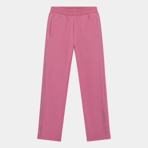 Παιδική παντελόνα με strass Guess relaxed fit Ροζ J5YQ12KA6R4 για κορίτσια που τους αρέσει το εντυπωσιακό επώνυμο αθλητικό ντύσιμο και θέλουν άνεση