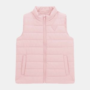 Παιδικό αμάνικο μπουφάν / γιλέκο Guess καπιτονέ στενή γραμμή H4YJ03WCFM0 ροζ για κορίτσια που τους αρέσει το καθημερινό ντύσιμο το φθινόπωρο & την άνοιξη
