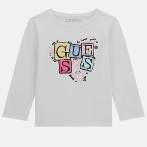 Παιδικές μπλούζες μακό Guess για μικρά κορίτσια Λευκό K5YI07K6YW4 που θέλουν ωραίο, άνετο κι επώνυμο καθημερινό ντύσιμο το φθινόπωρο και τον χειμώνα