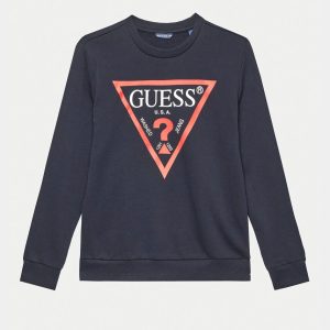 Παιδικές μπλούζες φούτερ Guess με λογότυπο μπλε σκούρο L73Q09KAUG0 για αγόρια που τους αρέσει το επώνυμο και άνετο καθημερινό ντύσιμο τον χειμώνα