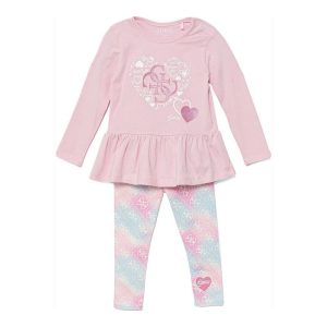 Βρεφικό σετ Guess κολάν με μακό μπλούζα βολάν Ροζ A5YG04K6YW4 για κορίτσια