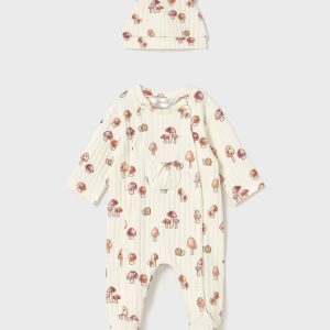 Βρεφικό φορμάκι με σκούφο Mayoral 02705-071 Κρεμ για κορίτσια & αγόρια , ιδανικό δώρο για νεογέννητο και για το μαιευτήριο