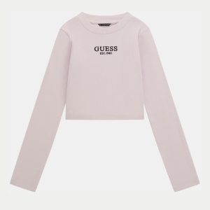 Παιδική μπλούζα crop Guess rib slim fit J4YI49KBZP4 ροζ για κορίτσια