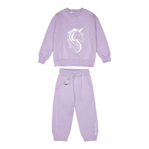 Παιδική φόρμα φούτερ Sprint με μονόκερο 252-2008 Λιλά΄για κορίτσια που θέλουν λαμπερές χειμωνιάτικες αθλητικές εμφανίσεις στο σχολείο